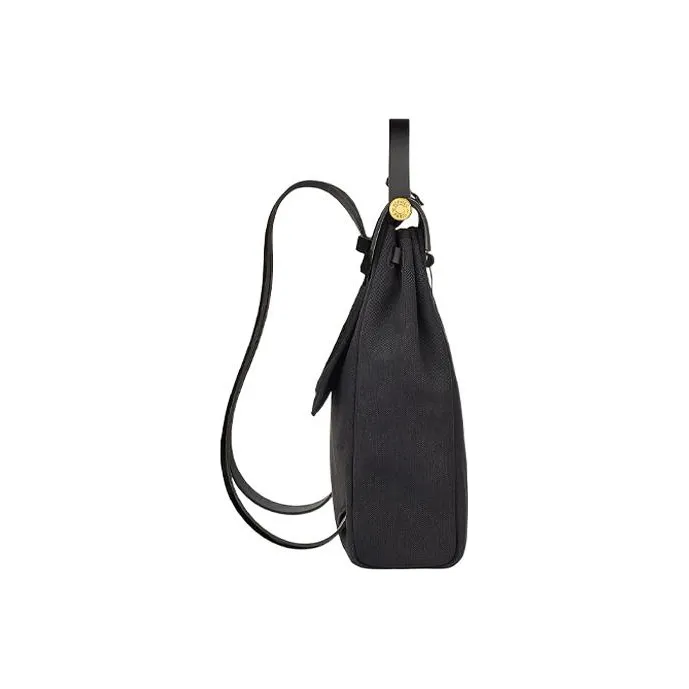 HERMES Herbag Zip Canvas With Leather Handbag Backpack Unisex Black Gray-1