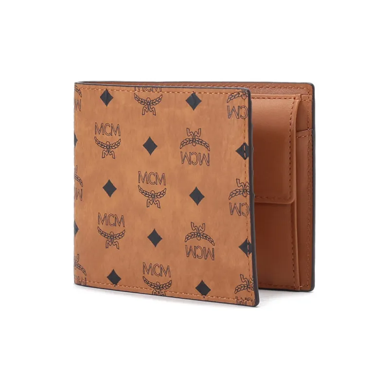 MCM Visetos Canvas Cropped Wallet Men's Brown Cognac-1