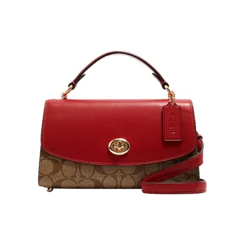 COACH Tilly Leather Shoulder Bag Crossbody Bag Handbag Small Size Women's Red & Brown Monogram