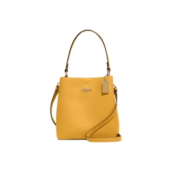 COACH Town Pebbled Leather Bucket Bag Portable Crossbody Bag Shoulder Bag Small Size Women's Yellow