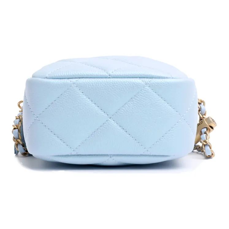 CHANEL 21K Winter Cow Leather Shoulder Bag Cell Phone Pouch Box Bag Crossbody Bag Regular Women's Light Blue-3