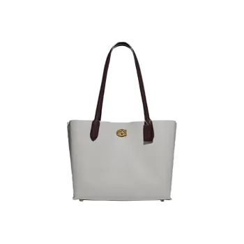 COACH Willow Pebbled Leather Tote Bag, Shopping Bag, Handbag, Shoulder Bag Women's Gray & Black