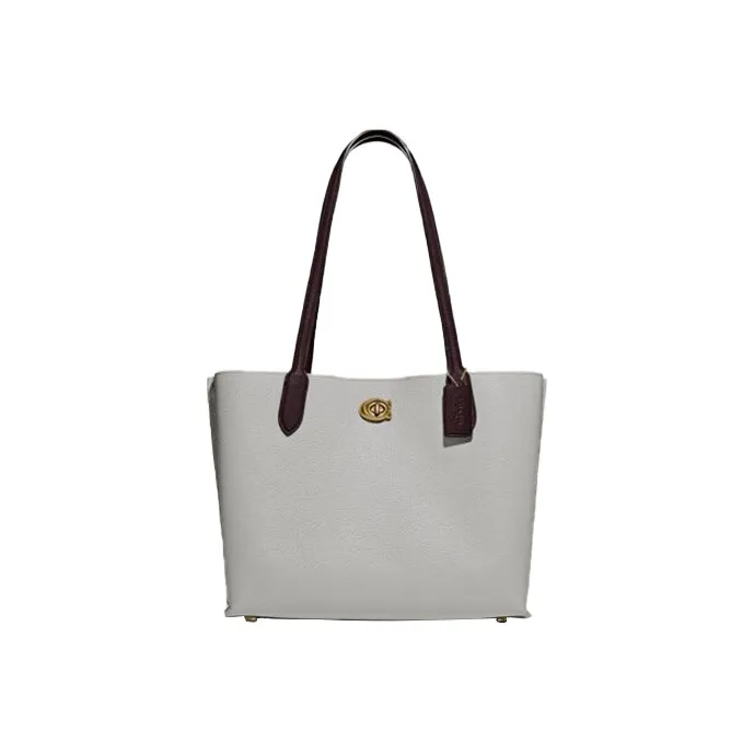 COACH Willow Pebbled Leather Tote Bag, Shopping Bag, Handbag, Shoulder Bag Women's Gray & Black-0