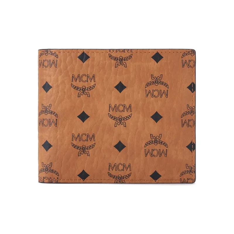 MCM Visetos Canvas Cropped Wallet Men's Brown Cognac-0
