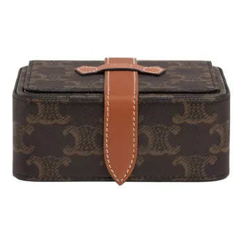 CELINE Triomphe Canvas With Leather Jewelry Box, Toiletry Bag, Makeup Bag, Makeup Case Trumpets Unisex Tawny