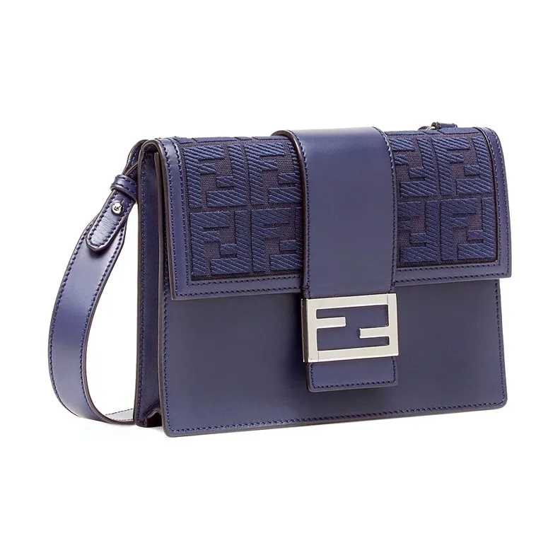 FENDI Baguette Cowhide Cotton Polyester Blend Baguette Bag Crossbody Bag Shoulder Bag Medium Size Men's Blue-1