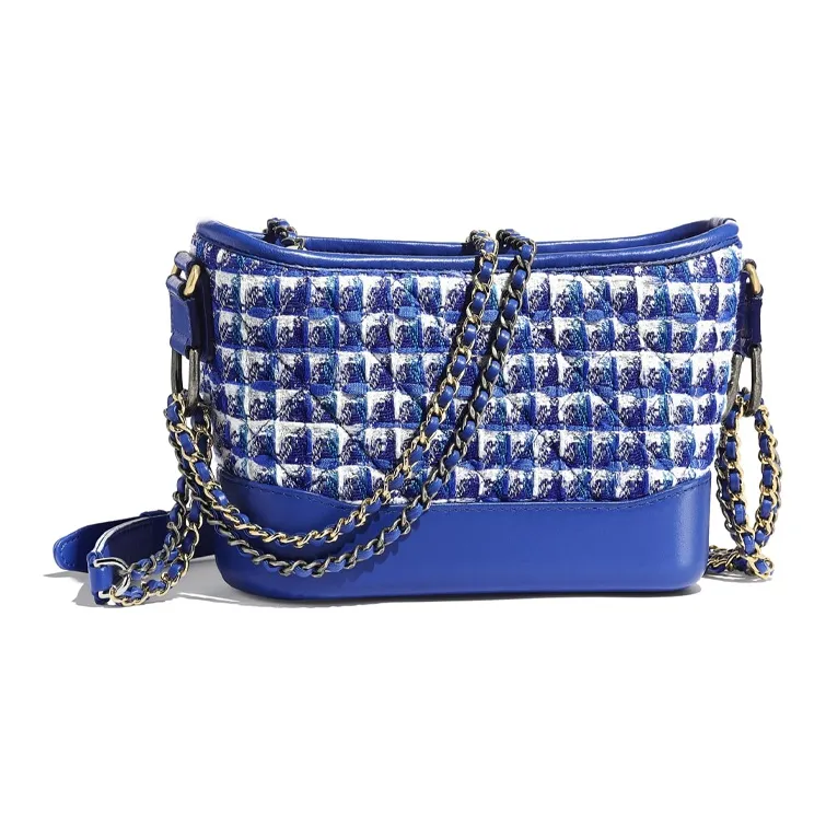 CHANEL Gabrielle Canvas With Leather Handbag, Shoulder Bag, Crossbody Bag Trumpets Women's Blue White Silver-1