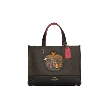 COACH Dempsey Canvas With Leather Comic Label Crossbody Bag, Handbag Large Size Women's Brown Black