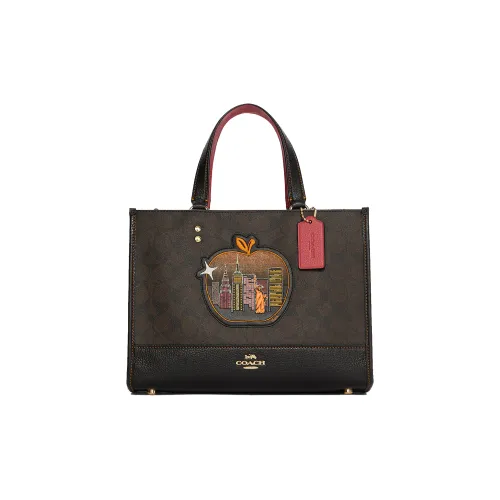 COACH Dempsey Canvas With Leather Comic Label Crossbody Bag, Handbag Large Size Women's Brown Black