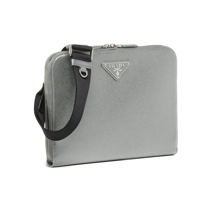 PRADA Saffiano Leather Shoulder Bag Crossbody Bag Men's Marble Gray-1