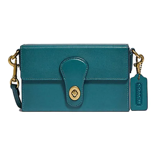 COACH Rectanlg Leather Shoulder Bag Crossbody Bag Women's Lake Blue