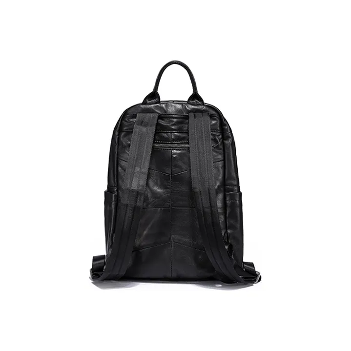 Ace Paul Top Grain Cow Leather Backpack Large Size Unisex Black-3