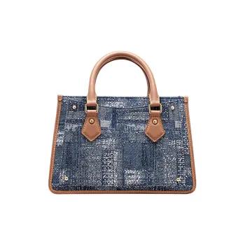 FION Leather One Shoulder Handbag Regular Women's Dark Blue/Camel