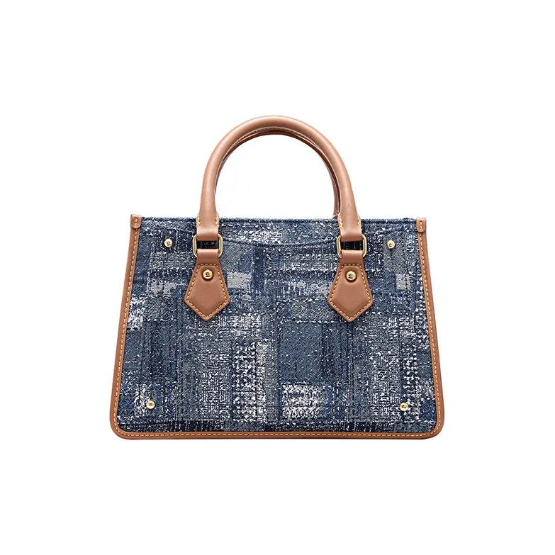 FION Leather One Shoulder Handbag Regular Women's Dark Blue/Camel-0