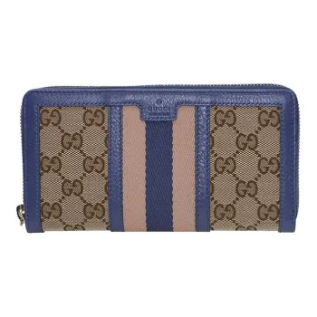 GUCCI Canvas With Leather Wallet Women's Blue