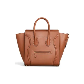 CELINE Luggage Cow Leather Handbag Handbag Large Size Women's Tawny