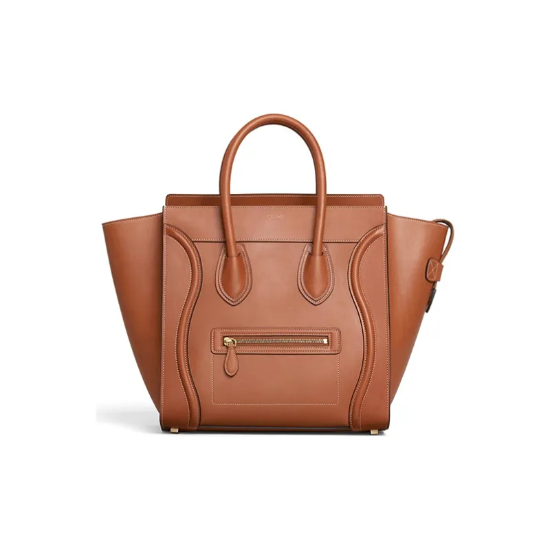 CELINE Luggage Cow Leather Handbag Handbag Large Size Women's Tawny-0
