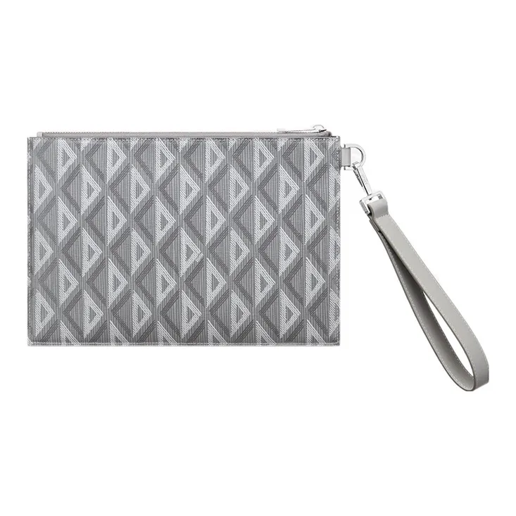 DIOR Smooth Cow Leather With Cotton Grey Canvas Card Holders File Pouches Clutches Men's Gray-1