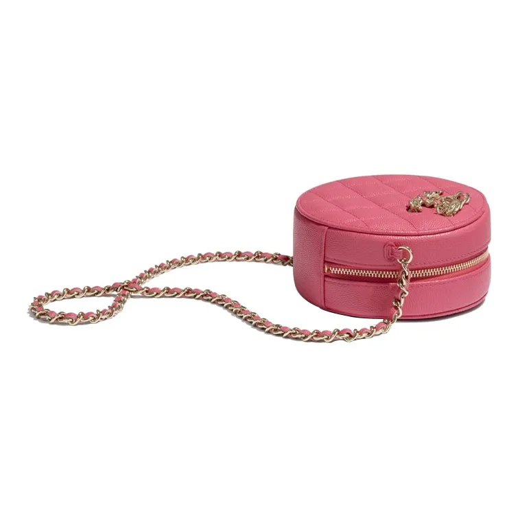 CHANEL 19Bag Grain Caviar Calfskin Round Bag, Small Round Bag, Crossbody Bag, Shoulder Bag Trumpets Women's Pink-3