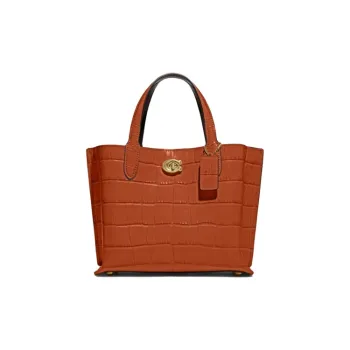 COACH Crocodile Pattern Leather Bucket Bag Tote Bag Shopping Bag Crossbody Handbag Medium Size Women's Caramel Brown