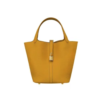 HERMES Picotin Lock Clemence Bullock Leather Bucket Bags Handbags Women's 9D Amber Yellow