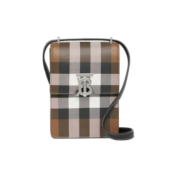 Burberry Check Print Leather Robin Bag Birch Brown