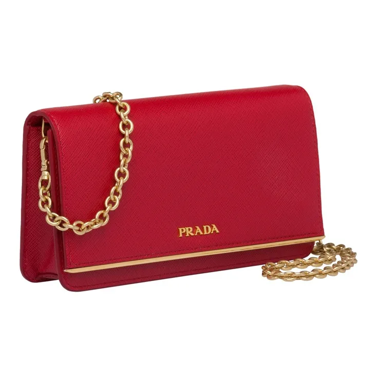 PRADA Cow Leather Clutch Mini Women's Red-1