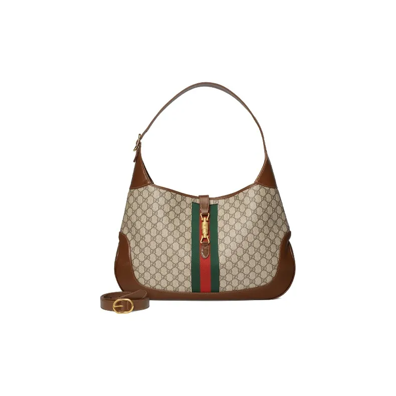 GUCCI Jackie 1961 Canvas With Leather Trim Crescent Shoulder Bag Shoulder Bag Unisex Brown-4