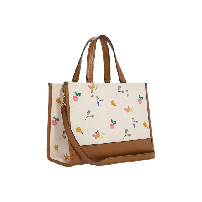 COACH Dempsey Coated Canvas With Leather Tote Bag, Shopping Bag, Handbag Tubas Women's Dark Khaki & Ecru-1