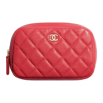 CHANEL Grain Embossed Calfskin & Metal Clutch Women's Red
