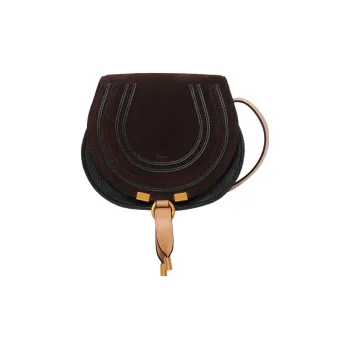 Chloe Marcie Suede Studded Calfskin Saddle Bag Shoulder Bag Crossbody Bag Small Size Women's