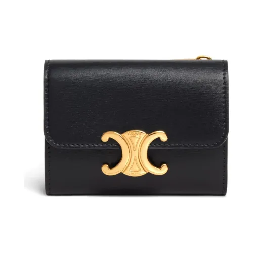 CELINE Shiny Cow Leather Coin Purse Wallet Women's Black