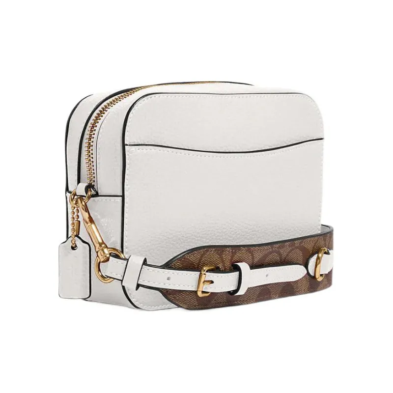 COACH Camera Leather Camera Bag, Crossbody Bag, Shoulder Bag Trumpets Women's White & Brown-1