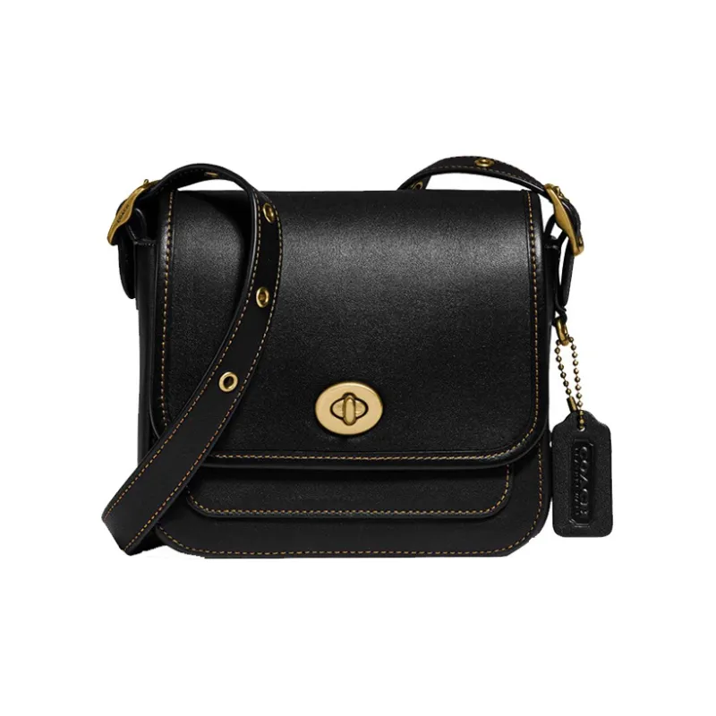 COACH Rambler Leather Small Square Bag Shoulder Bag Crossbody Bag Small Size Women's Bright Black-0