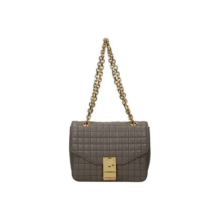 CELINE Leather Shoulder Bag Women's Gray-1