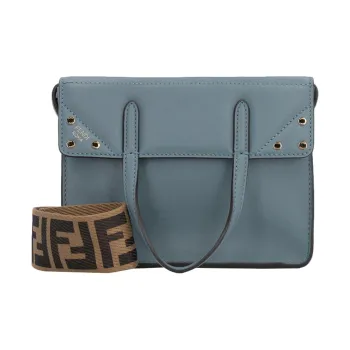 FENDI Calfskin Foldable Tote Bag Shopping Bag Handbag Shoulder Bag Crossbody Bag Small Size Women's Gray Blue/Haze Blue