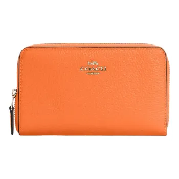 COACH Id Zip Wallet Leather Wallet Medium Size Women's Candy Orange