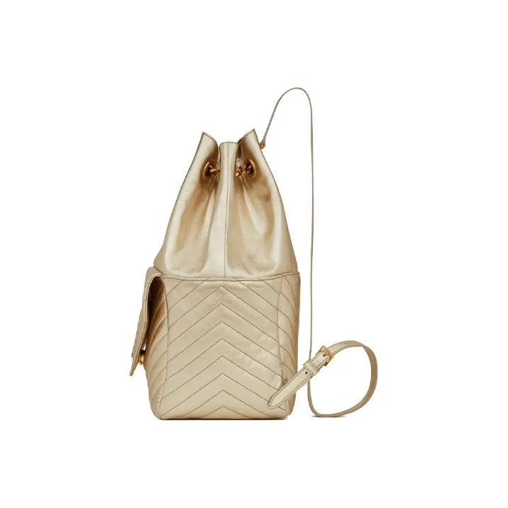 SAINT LAURENT Calfskin Backpack Women's Light Pink/Light Gold-2