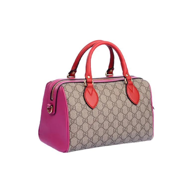 GUCCI Polyurethane Boston Bag Shoulder Bag Crossbody Bag Handbag Women's Ebony & Red & Rose Pink-1