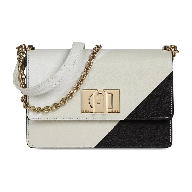 Furla 1927 Collection Leather Shoulder Bag Crossbody Bag Women's Black White Gray-1