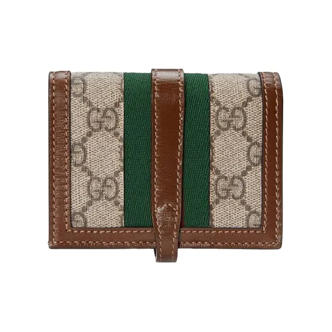 GUCCI Jackie 1961 Canvas With Leather Clutch Wallets Card Holders Small Size Women's Green Brown Multicolor-2