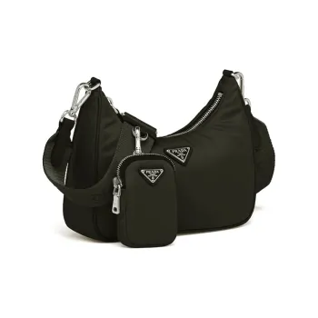 PRADA Hobo Nylon Leather Combination Shoulder Bag Handbag Crossbody Bag Women's Jasper Similar To Black