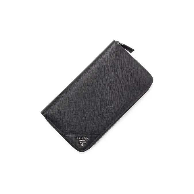 PRADA Cow Leather Money Clip Clutch Wallet Large Size Men's Black-1