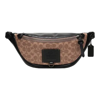 COACH Rivington Canvas With Leather One Shoulder Crossbody Fanny Pack Large Size Men's Khaki Brown & Black