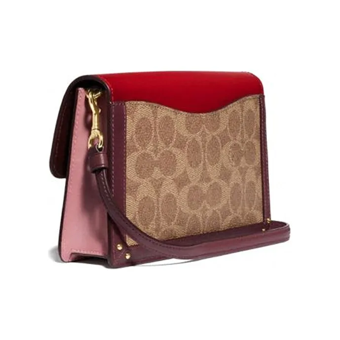 COACH Dreamer Coated Canvas With Leather Flap Shoulder Bag Crossbody Bag Small Size Women's Khaki Brown-1