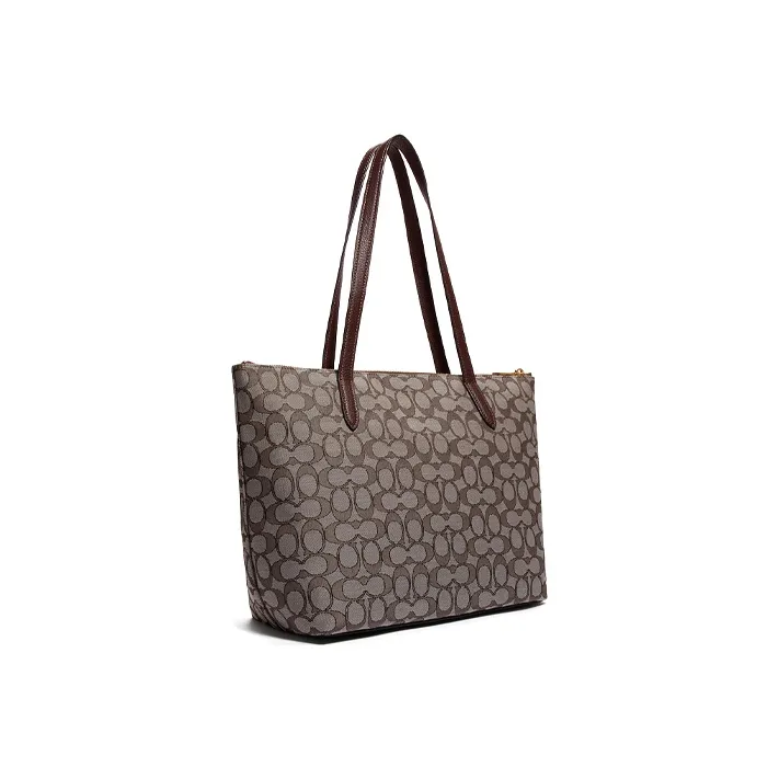 COACH Taylor Jacquard Canvas With Leather Tote Bag Shopping Bag Handbag Shoulder Bag Women's Oak Maple Brown Monogram-1