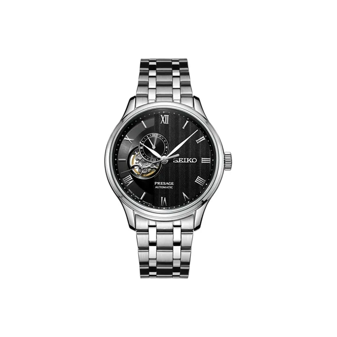 SEIKO Presage Series Mechanical Movement Stainless Steel Strap Watch Men's Watches Black Dial-0