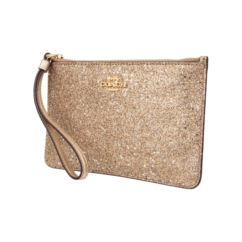 COACH Leather Mahjong Bag Handheld Coin Purse Wrist Bag Small Size Women's Gold-1