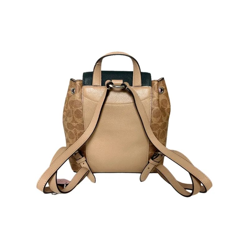 COACH Evie Canvas With Leather Backpack Women's Khaki Brown With Pink Accents-3