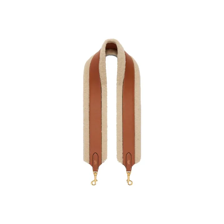 CELINE Shearling And Cow Leather Bag Strap Women's Natural Beige & Tan-0